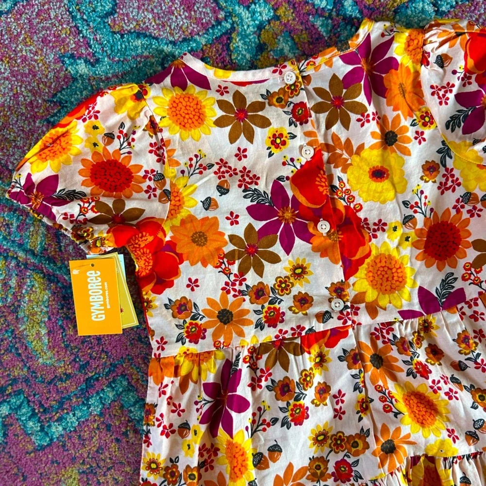 NWT Gymboree | Girls Orange/Yellow/Red Floral Short Sleeve Happy Harvest Dress 8